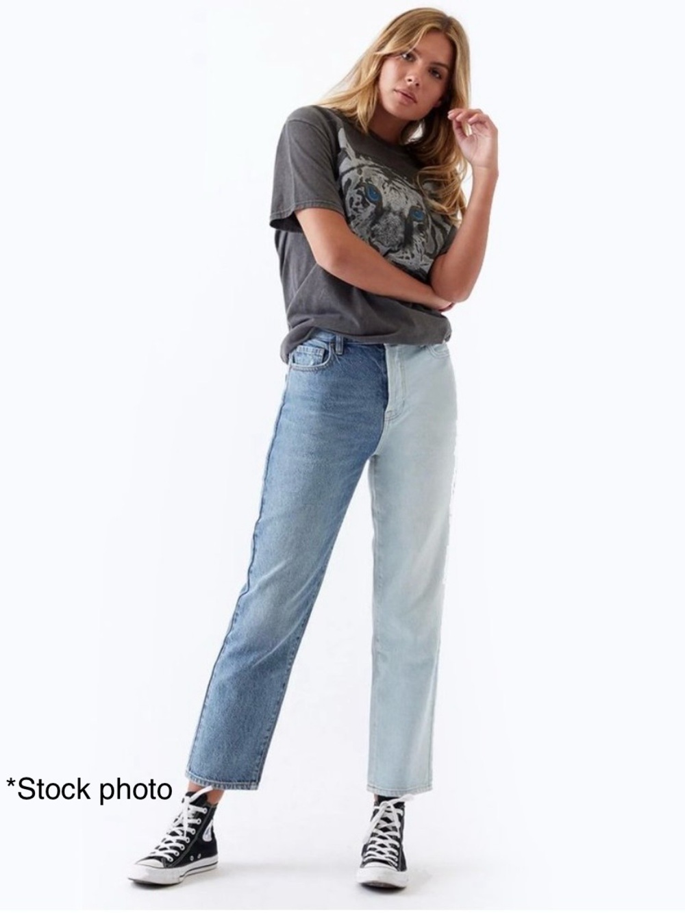NWT - PacSun Split Two‑Tone High Rise Straight Jeans - Dark Blue & Light Blue